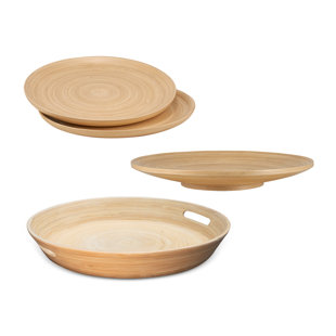 Ensemble de plateaux de service et assiettes en bambou 4 pièces Lexa, noir