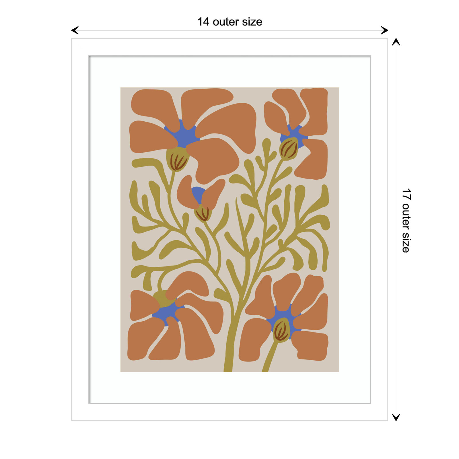 Expressive Abstract House Plant Orange Print, White, 17" H x 14" W x 1" D