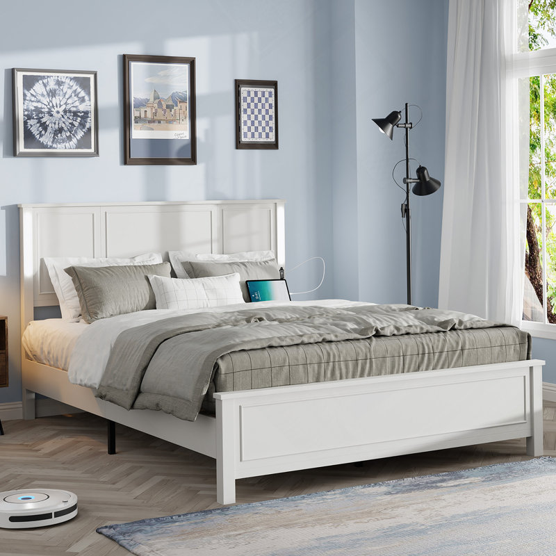 Base de lit plateforme grand, Blanc antique