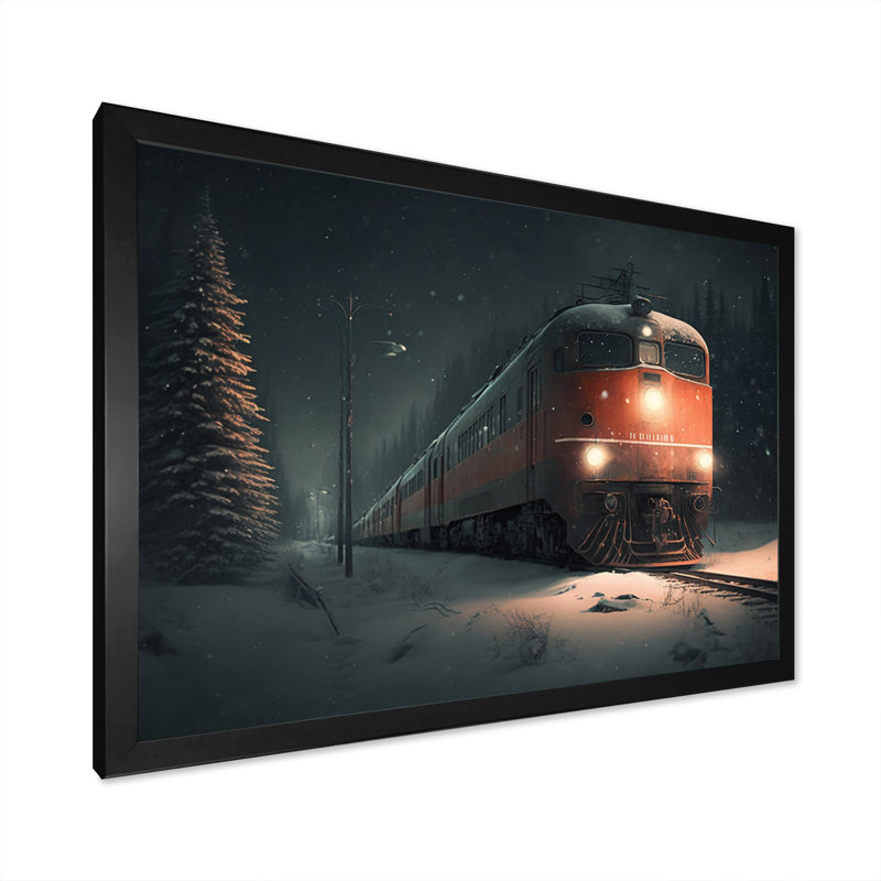 Train dans la tempête de neige - train de transport, impressions sur toile, Cadre photo noir, H 12 po x l 20 po
