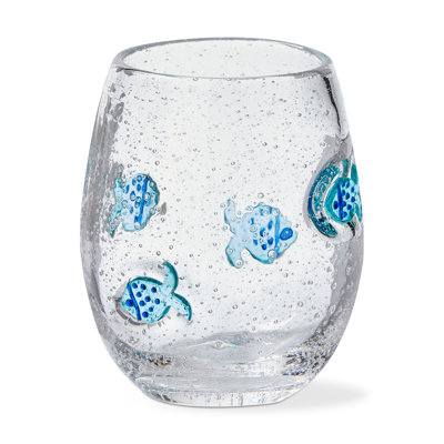 Fish Bubble Glass Stemless Wine Blue Everyday 16 Oz