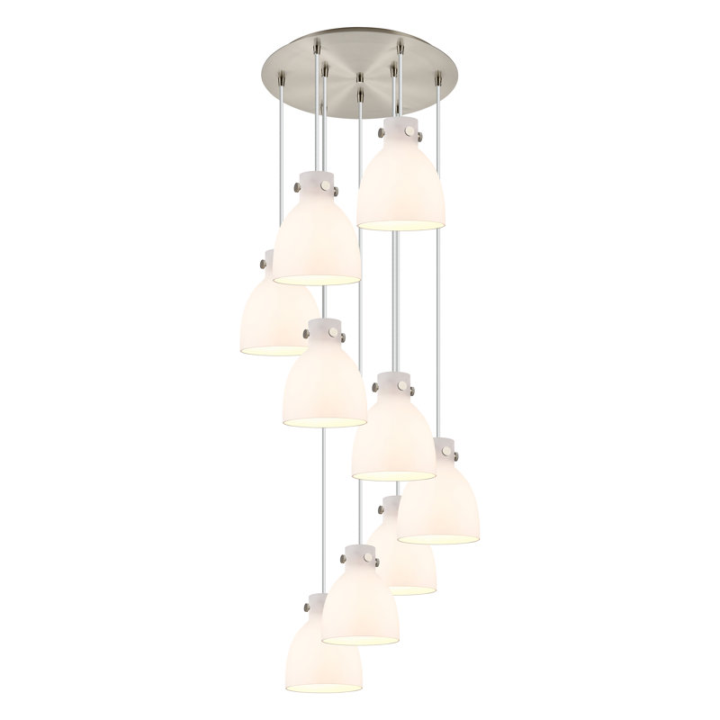 Luminaire suspendu grappe 9 lumières Amrith, Blanc, Nickel satiné brossé
