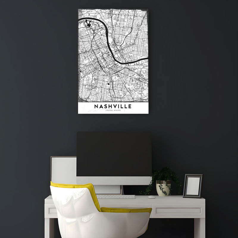 Nashville City Street Map Abstract Contemporary Architecture City Wall Art Print 1 Piece Wrapped Canvas Wall Art