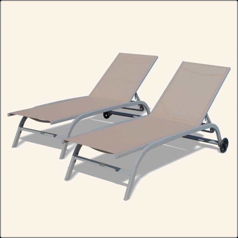 Mayrelin Outdoor Metal Chaise Lounge Set, Gray/Khaki
