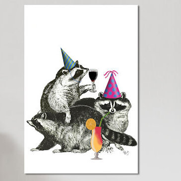 « raton laveur party ii », reproduction d’impression sur toile, H 26 po x l 18 po x P 1,5 po