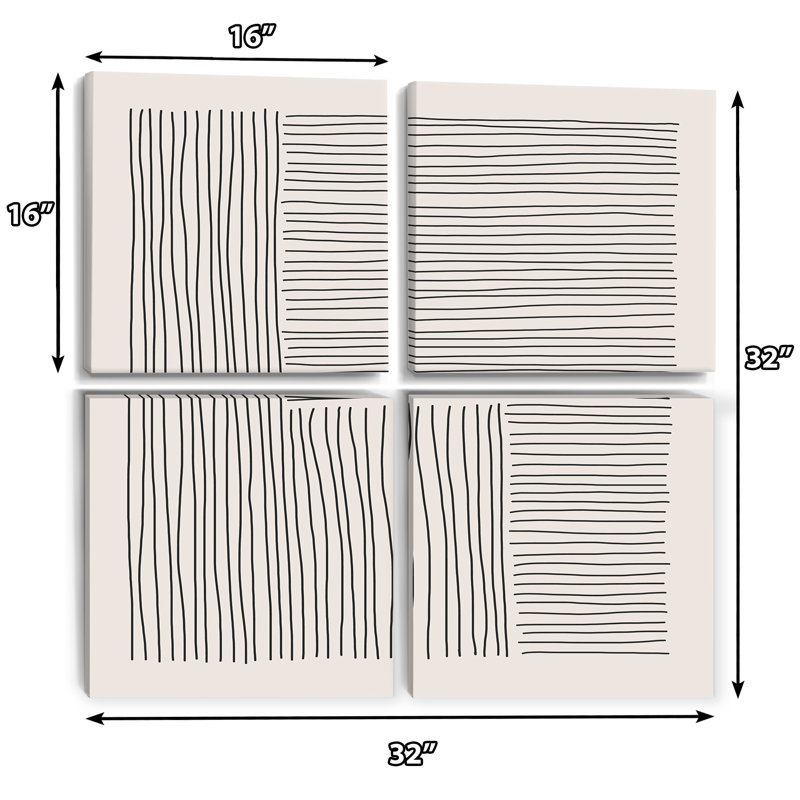Minimal Geometric Lines I - ensemble d'art moderne sur toile 4 pièces