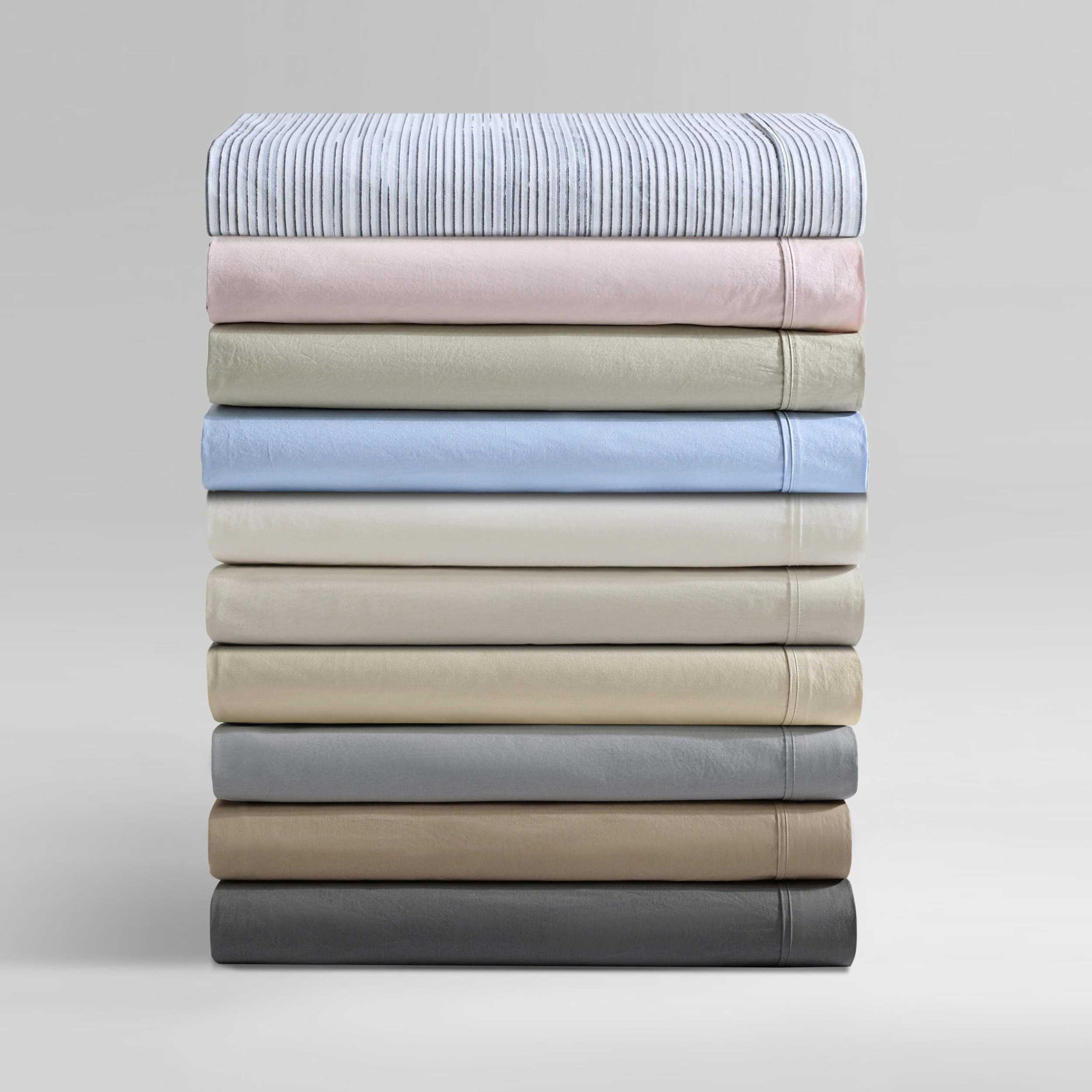 Calvin Klein Washed Cotton Percale Sheet Set, Queen Sheet Set with 2 Pillowcases, Light Blue