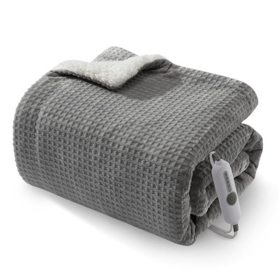 Gray Full Size Fast Heating Electric Throw Blanket 72x84 Inch Soft Waffle Flannel 4 Heat Settings 10H Auto Shutoff Overheat Protection Machine Washable ETL Certified for Bed and Couch
