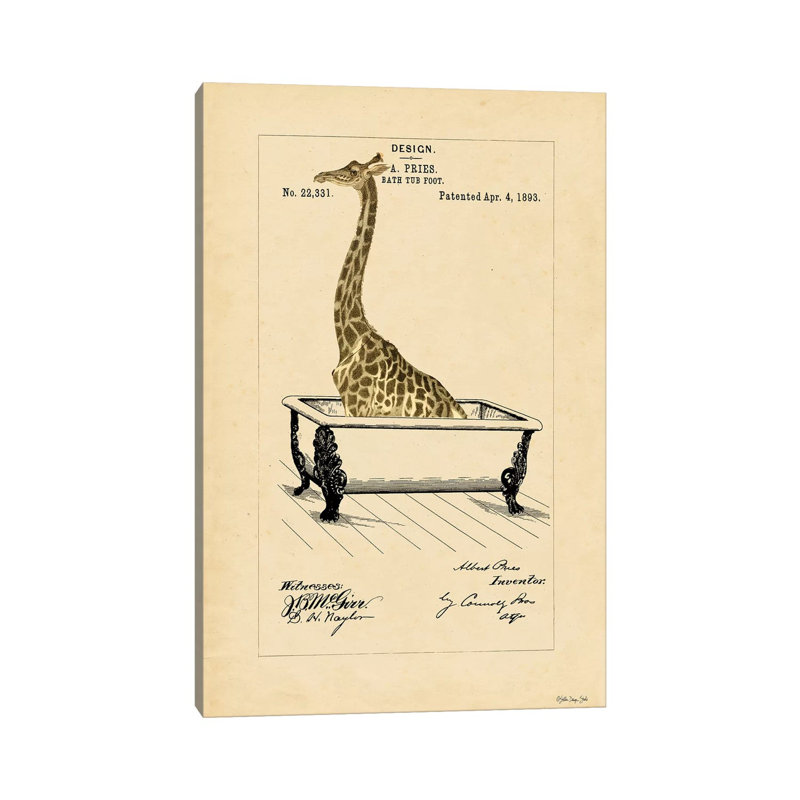 Giraffe In Tub - Print on Canvas, 66.04cm H x 45.72cm W x 3.81cm D, Wrapped Canvas