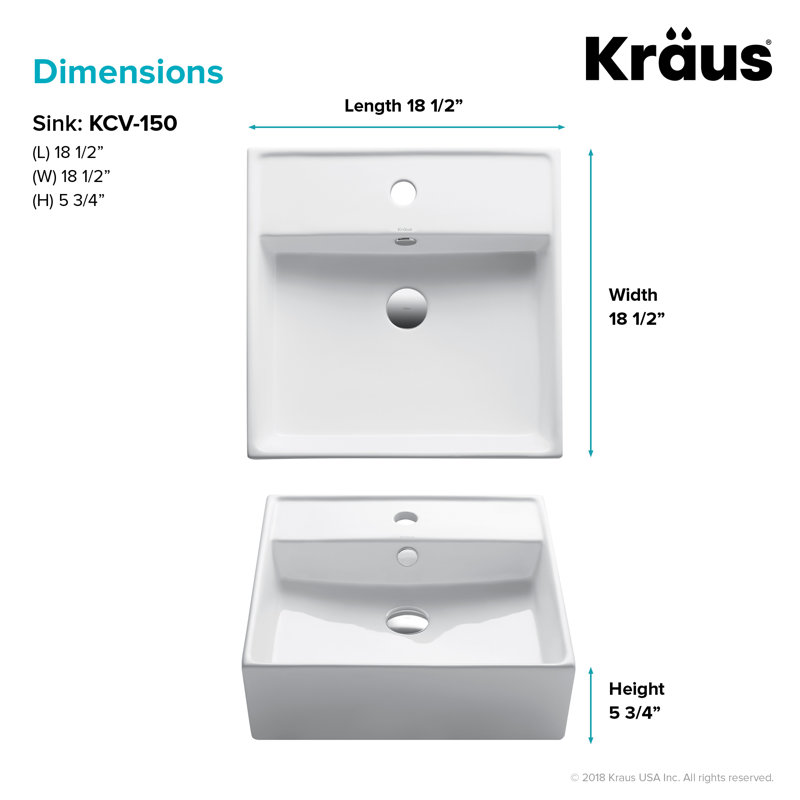Modern Square White Ceramic Vessel Bathroom Sink, 18.5"