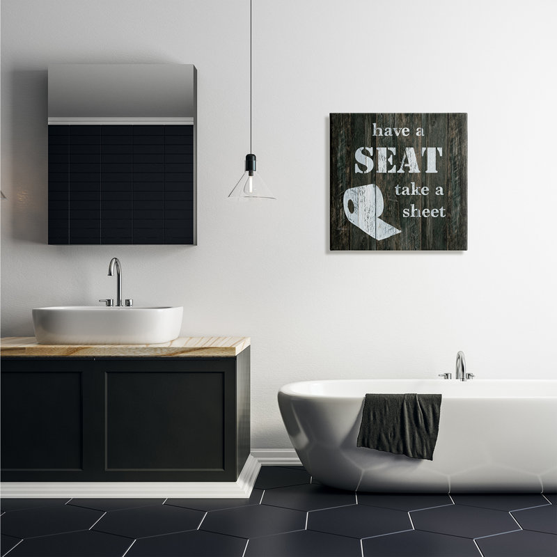 «Have A Seat Take A drap Rustic Bathroom» par Carol Robinson, H 24 po x l 24 po x P 1,5 po, Toile tendue