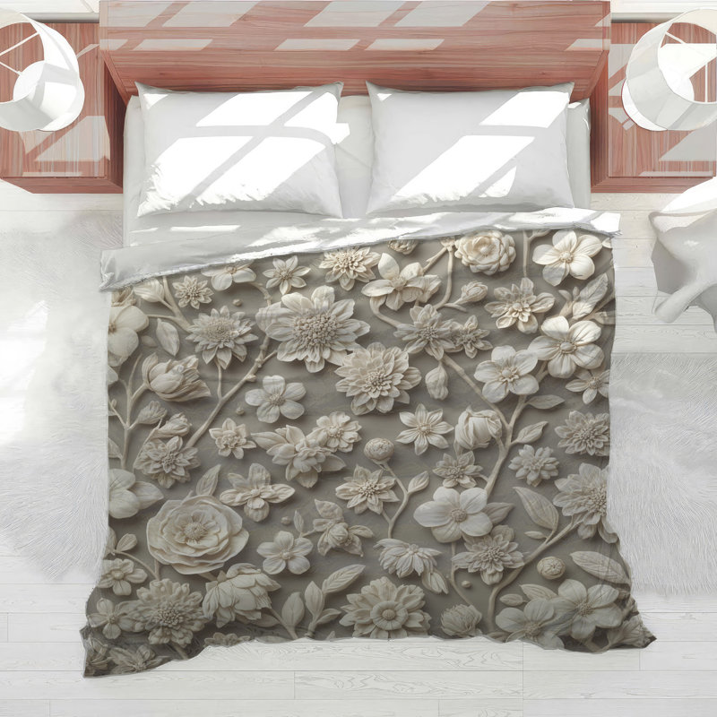 Édredon complexe floral beige, Grand lit