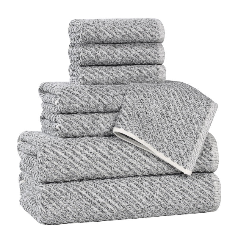  Cotton Blend Super Soft And Absorbent Amelia Collection Towel set (Set Of 8), Charcoal, 8PC (2-Bath, 2-Hand, 4-Face)