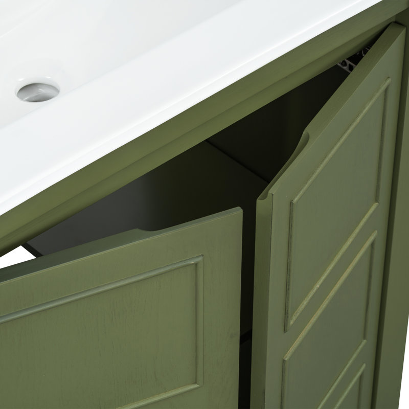 Meuble-lavabo simple avec comptoir en céramique et armoire, Vert olive