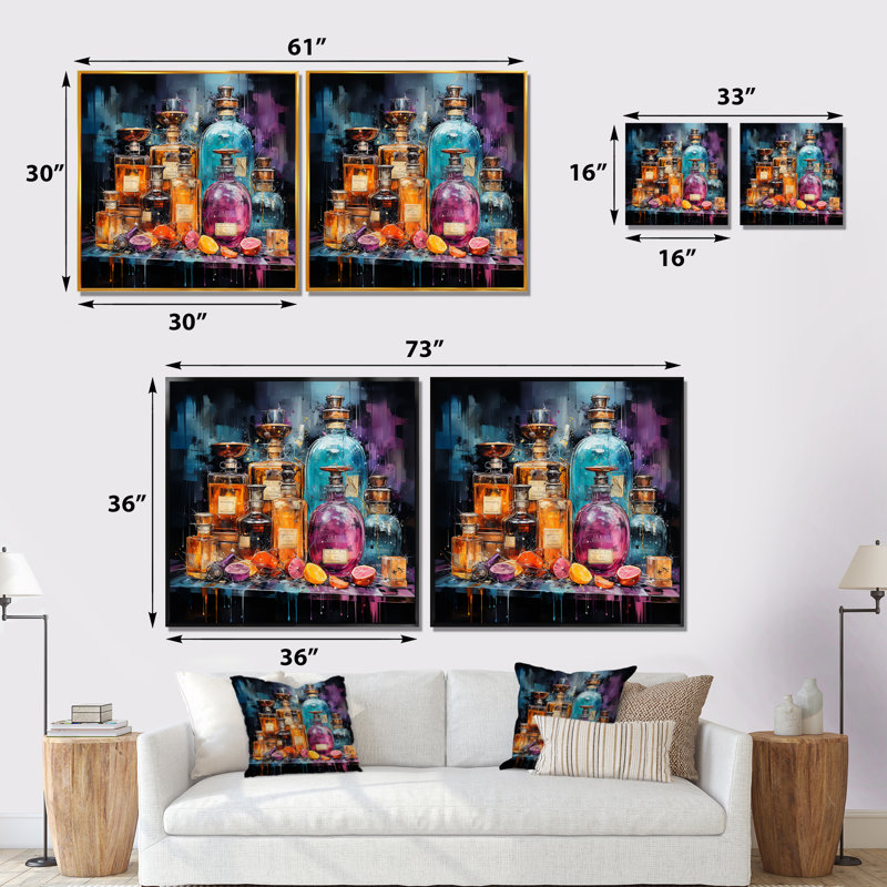Parfums élégants parfumés I - ensemble de 2 reproductions d'art sur toile, Toile tendue, H 16 po x l 33 po x P 1 po