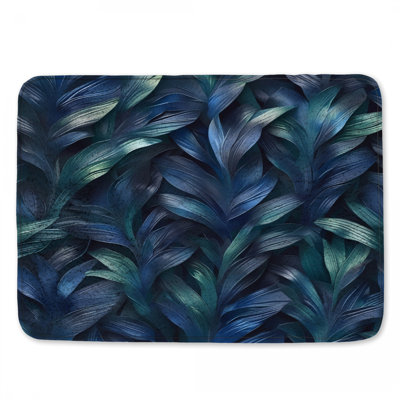 Blue Green Tropical Leaves Bath Mat