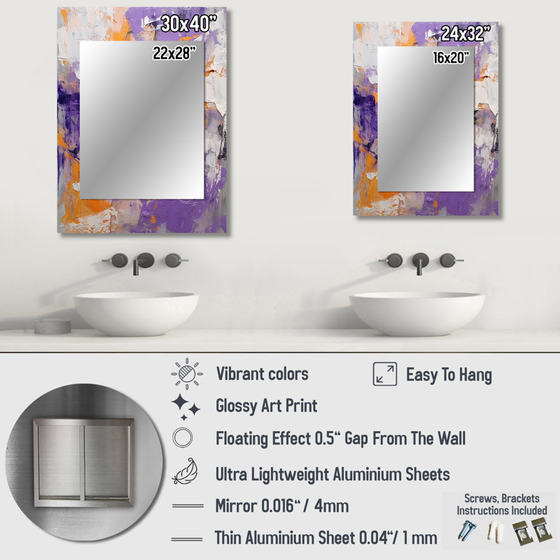 Evolving Movements Abstract Expressionism III - Abstract Painting Decorative Wall Mirror, Purple Mirror, Printed Metal Art
