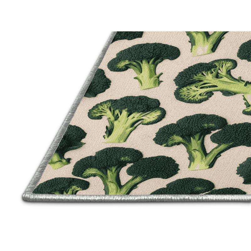 Tapis lavable avec fleurs et broccoli, Rectangulaire 7 pi x 10 pi