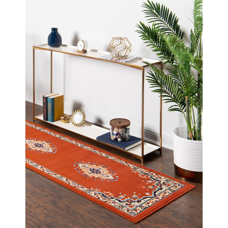 Tapis oriental noir Balthrop, Tapis de couloir 2 pi 7 po x 10 pi, Terracotta Red
