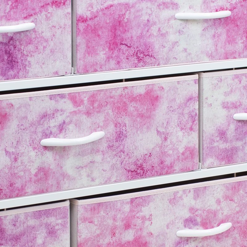 Sorbus 8 Drawers Dresser with Steel Frame and Wood Top, Tie-dye Pink