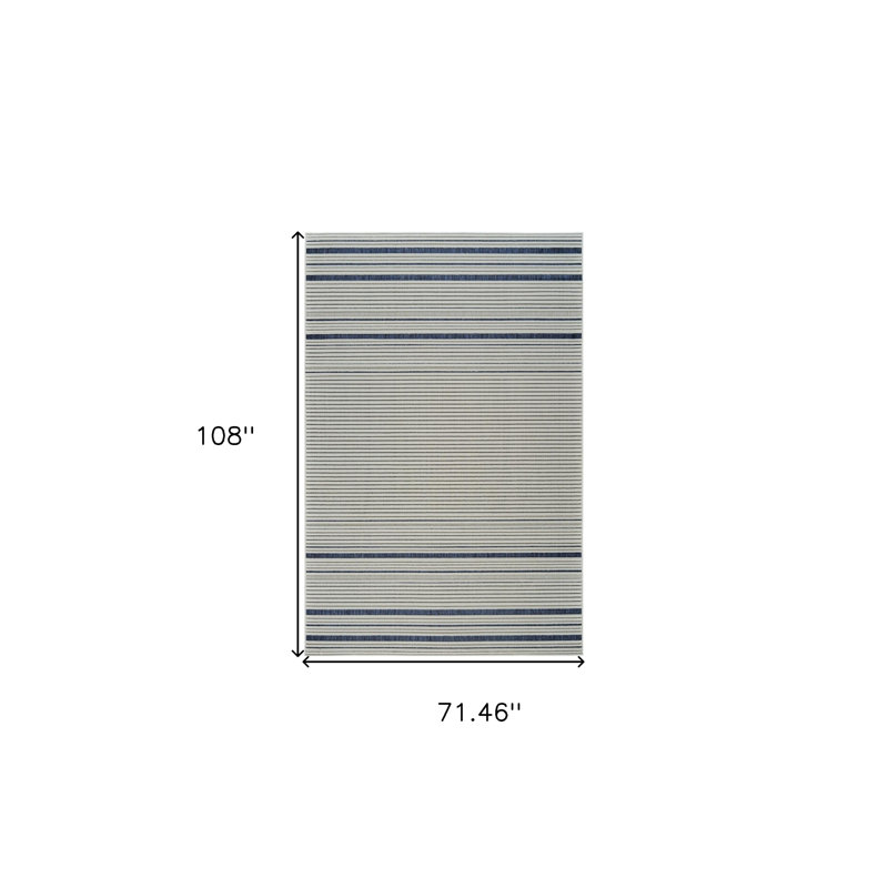 Tapis d'extérieur rayé bleu et crème 6 pi x 9 pi
