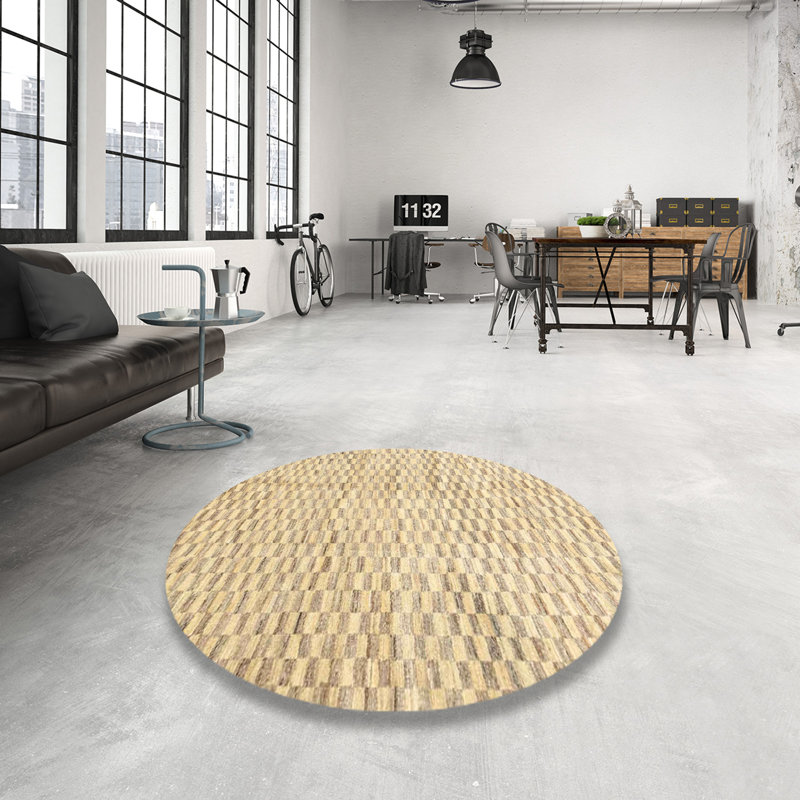 Tapis beige contemporain, Rond 8 pi