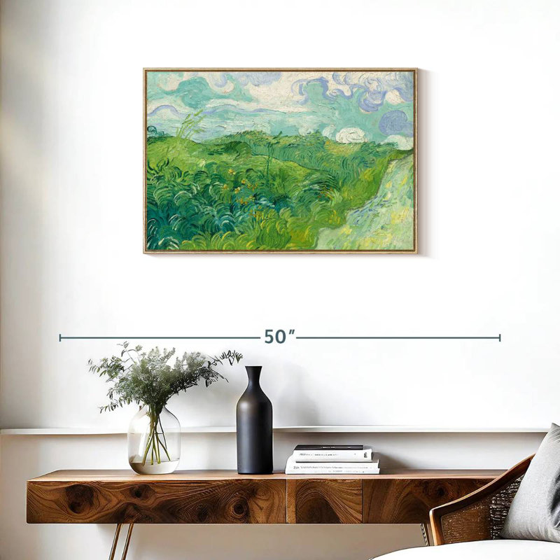 Champs de blé vert, Cadre flottant en bois naturel, 31 po x 21 po