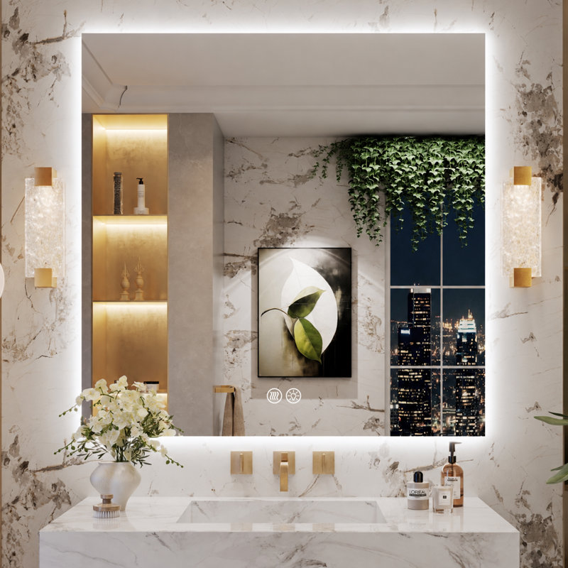Miroir de salle de bain à DEL rétroéclairé sans cadre certifié Lunara UL, 38 po x 38 po