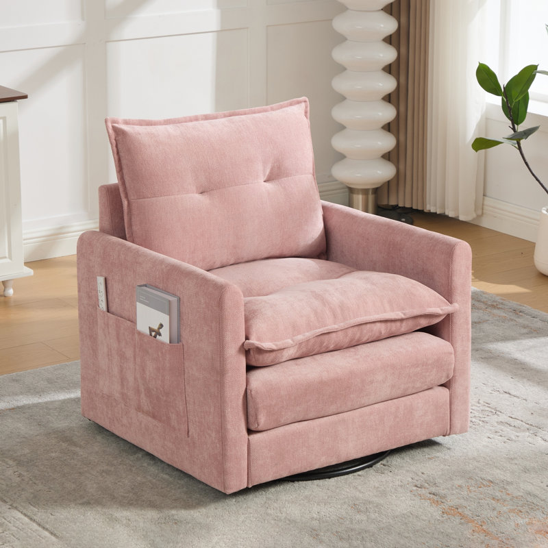 Fauteuil demi-tonneau pivotant avec mousse à mémoire de forme et chenille - rotation à 360 °, Chenille rose, Rose