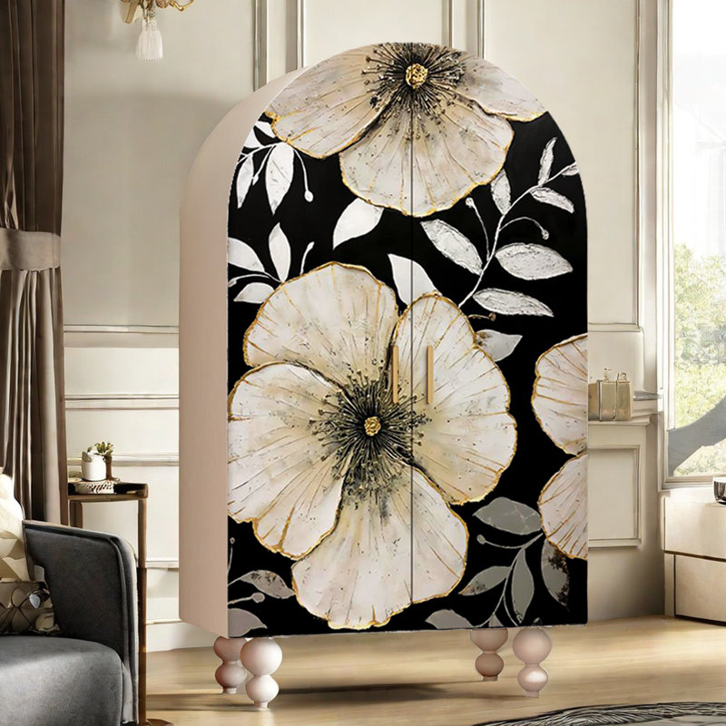 Armoire arquée avec portes à motifs artistiques, Multicolore / blanc ivoire