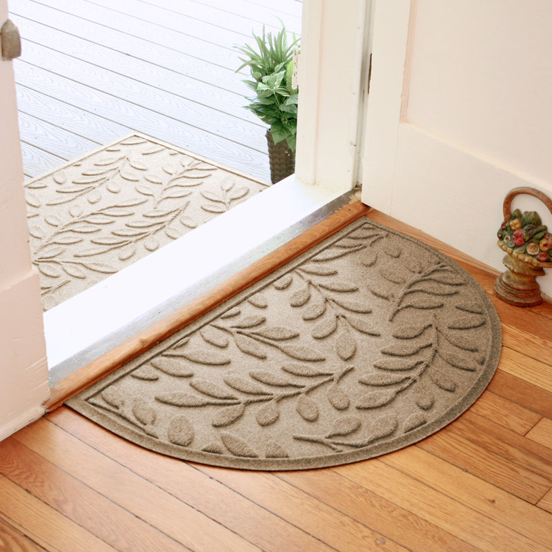 WaterHog® Brittney Leaf 24 in. x 39 in. Indoor Outdoor Doormat, Camel, Semi-Circle 2' x 3'3"