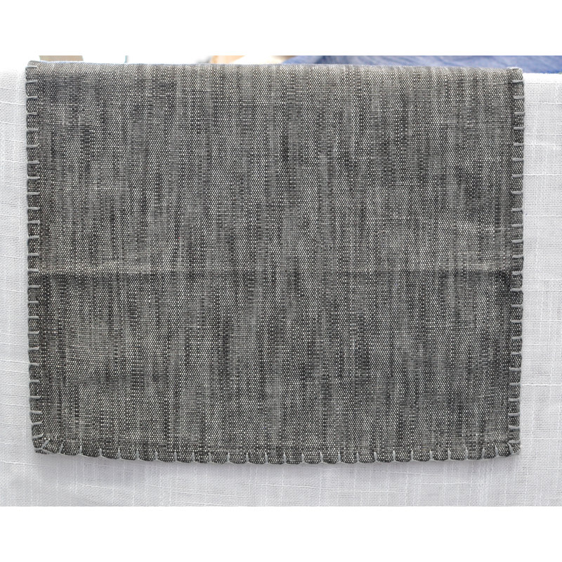 Cotton Dining Table Placemats With Decorative Stitched Edge  Rectangle Table Place Mats  (Set of 4), Gray 