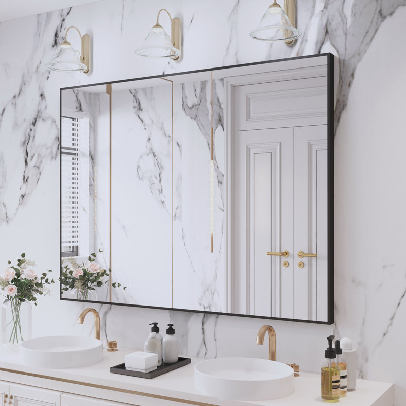 Sartori Aluminum Framed Rectangular Vanity Wall Mounted Mirror, Black, 36" x 48"