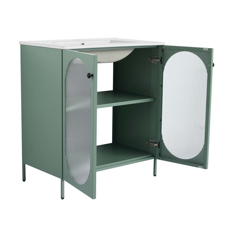 Meuble-lavabo simple 30 po avec comptoir en céramique, Vert menthe