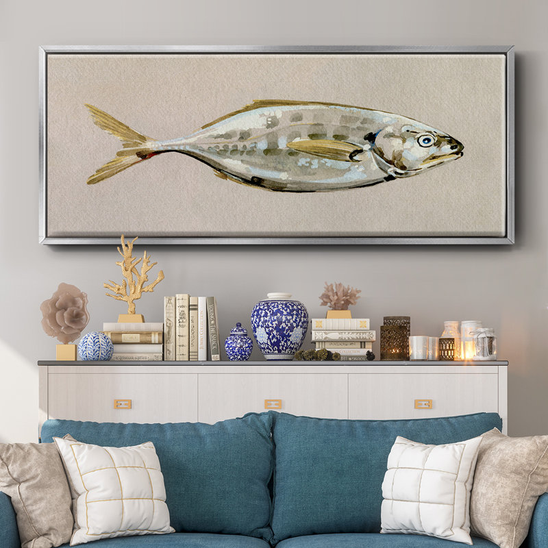 «Fresh Fish Study I», toile encadrée de qualité supérieure - prête à être accrochée, H 20 po x l 50 po x P 1,5 po