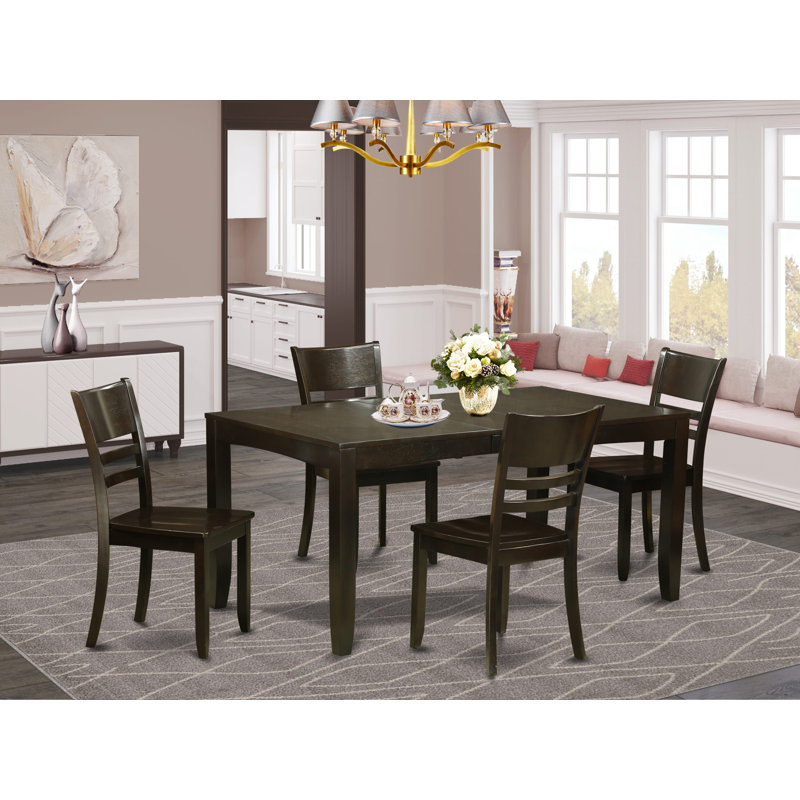 Ensemble de table de salle à manger 5 pièces pour 4 personnes comprenant une table de cuisine rectangulaire avec rallonge papillon et 4 chaises de coin-repas, 36 x 66 pouces, cappuccino