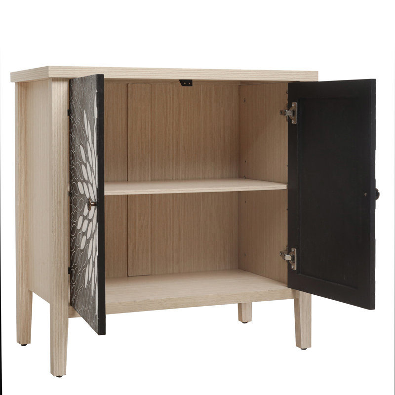 Armoire de rangement sculptée à 2 portes avec tablette réglable, Noir/naturel