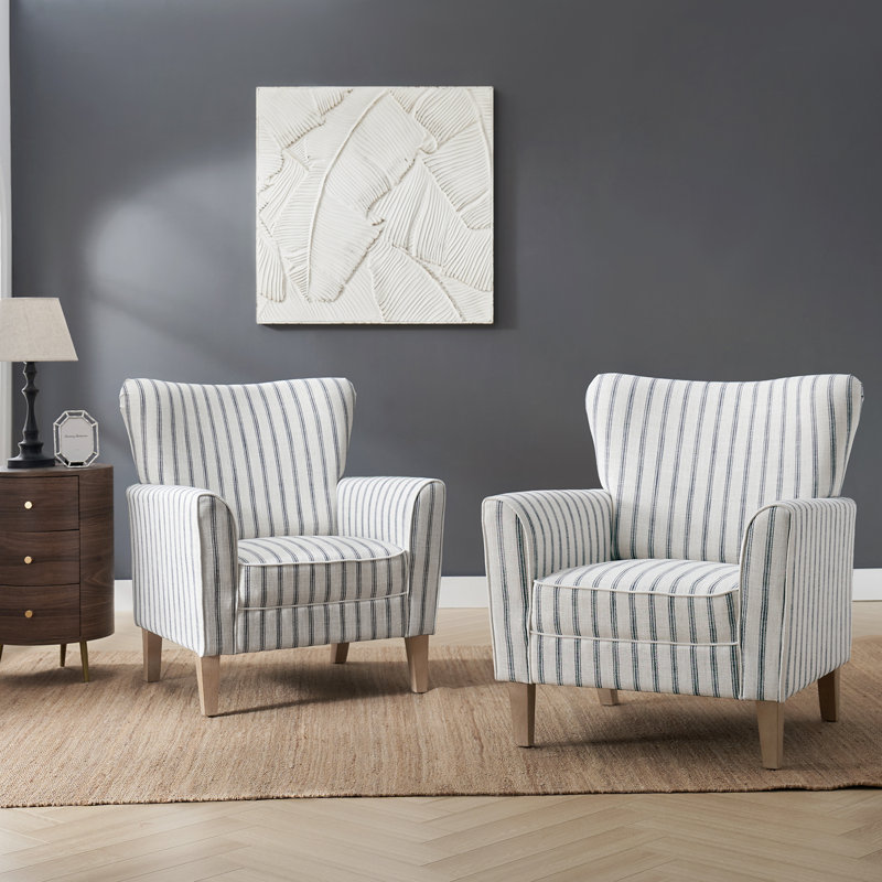 Fauteuils Arching l 31 "en polyester avec pieds en bois massif, 100 % polyester bleu marine