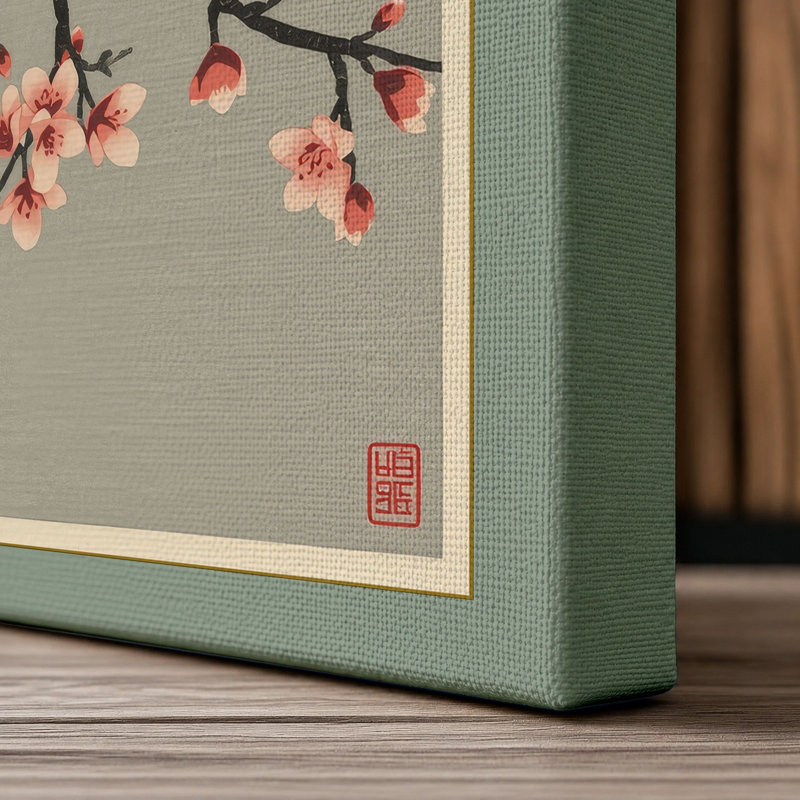 Moonlit Cherry Blossom Japandi - Wrapped Canvas, 24x16 - 61.0 x 40.6 cm, Sage Border