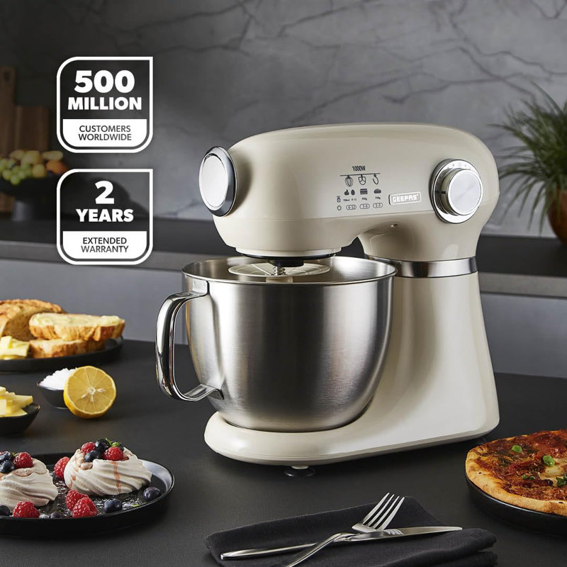GEEPAS 1000W Stand Tilt-Head Food Mixer | 5L Kitchen Electric Standing Mixer With Dough Hook, Whisk, Beater & Stainless Steel Mixing Bowl For Baking, Salad | 3-in-1 Cake Mixer, 12 Speed & Pulse