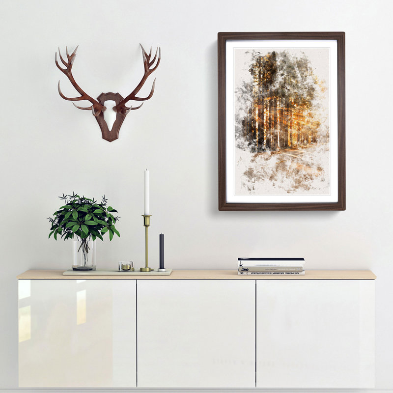 Sunlight Through the Forest - Picture Frame Painting Print, Walnut Framed, 87cm H x 62cm W x 2cm D