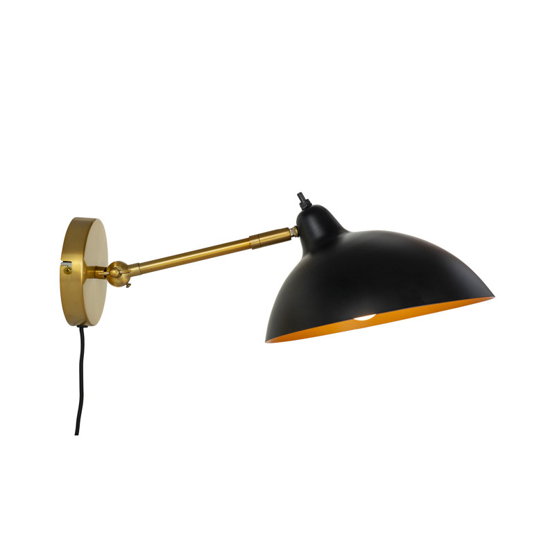 1-Light Plug-in Black/Brass Armed Sconce