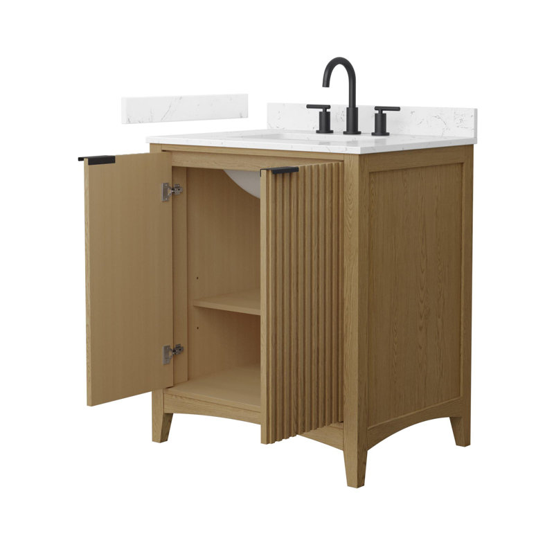Palmilla 30" Freestanding Single Bathroom Vanity with Cultured Marble Top, Beige, Matte Black, Carrara Cultured Marble