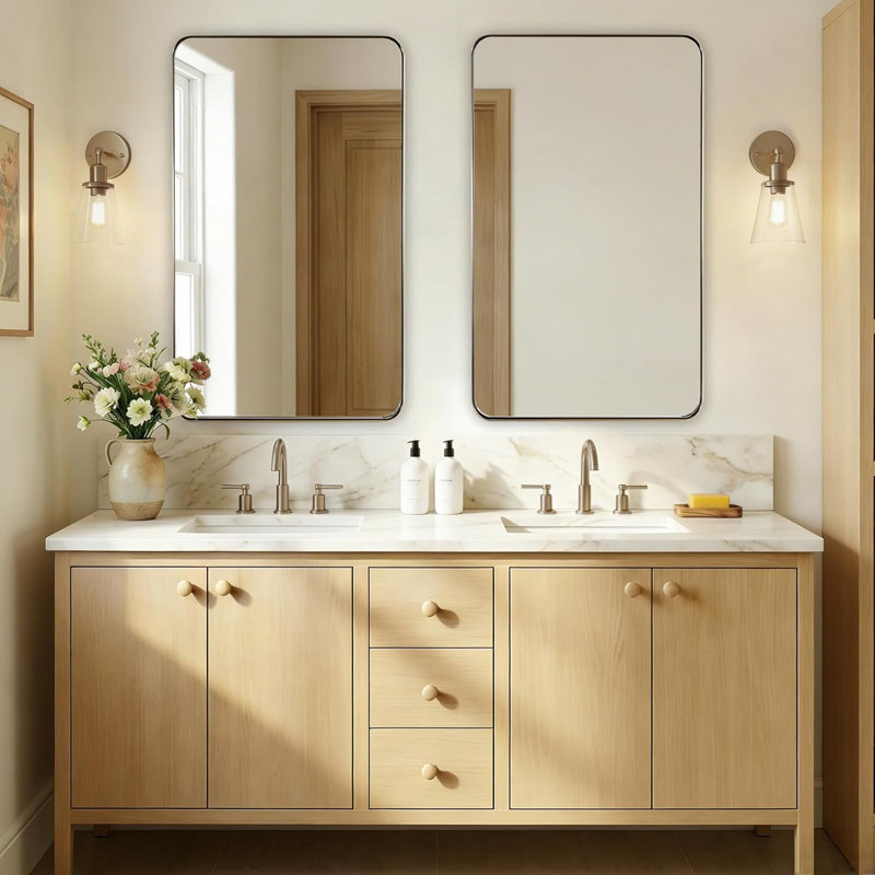 Miroir de salle de bain Inse Cadre en acier inoxydable, 40 po x 24 po, Bronze champagne