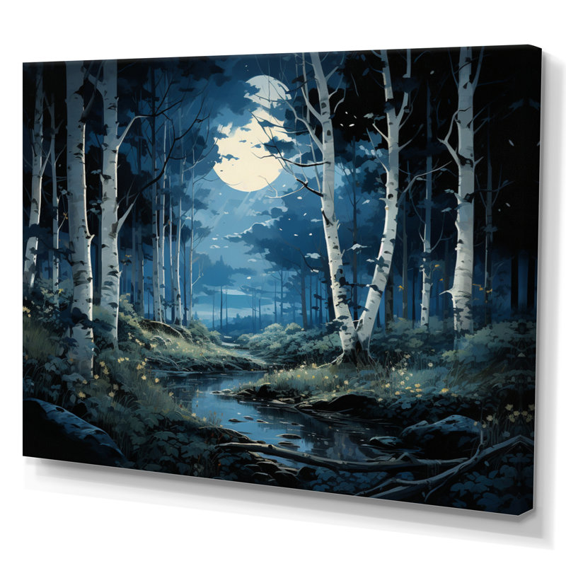 Birch Woods Moonlit Symphony IV sur impression sur toile, H 16 po x l 32 po x P 1 po, Toile tendue