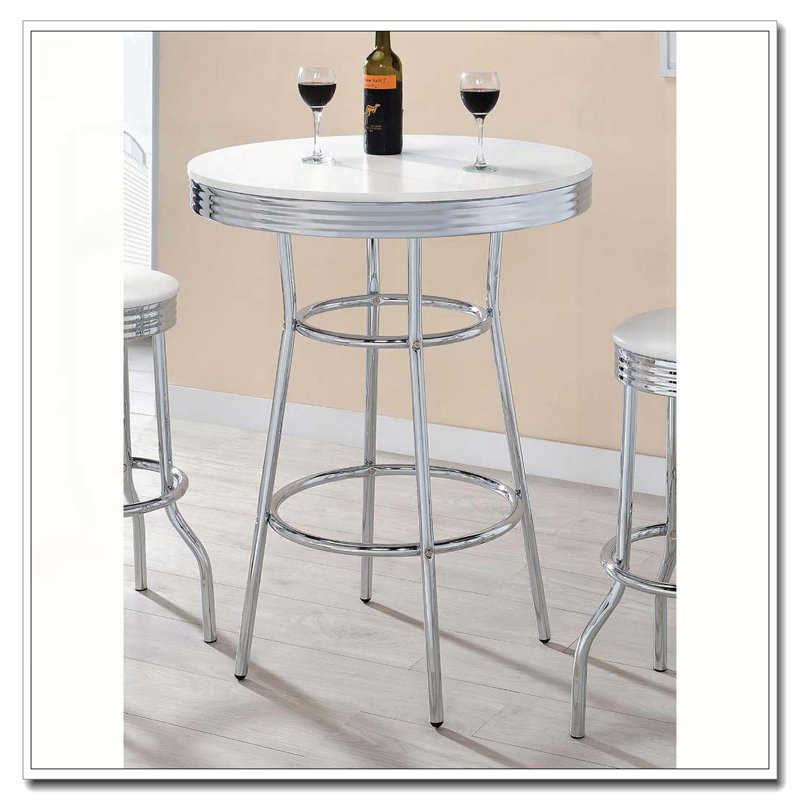 Werner Glossy White and Chrome Round Bar Table, White