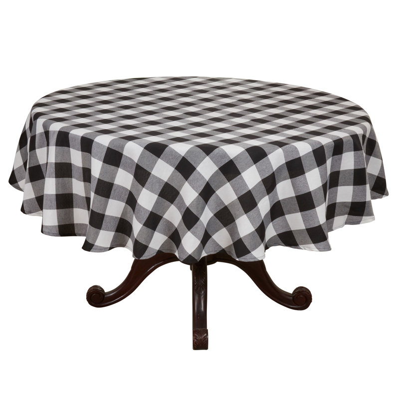 Esmiralda Plaid Cotton Blend Round Tablecloth, Black/White