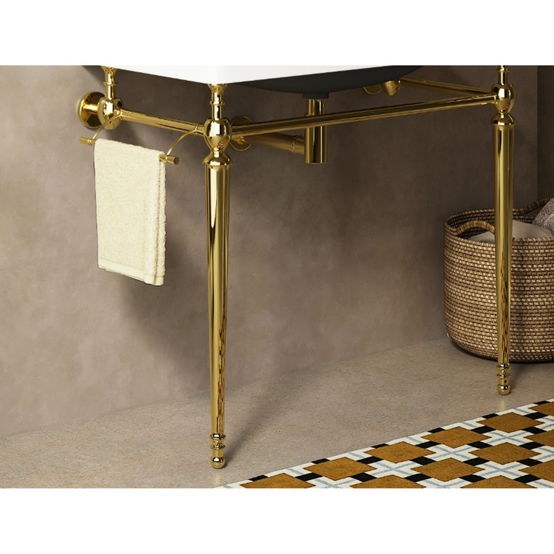 Armoire de salle de bain autoportante 36 po en or avec pieds en fer, porte-serviettes détachable, meuble-lavabo à pieds simple à assembler, barre, étapes d'assemblage