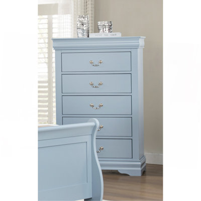 1pc Blue Five Drawers Tall Chest Louis Philip Nightstand Wooden Contemporary Style Bedroom Home Furniture