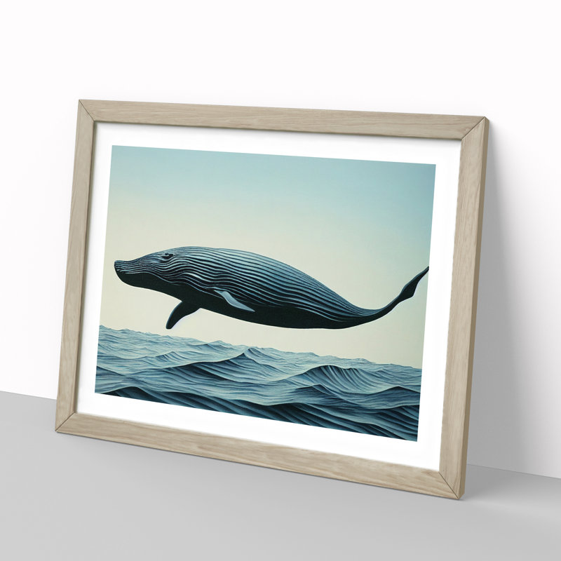 Modern Whale - Framed Print, 25cm H x 34cm W, Oak Framed